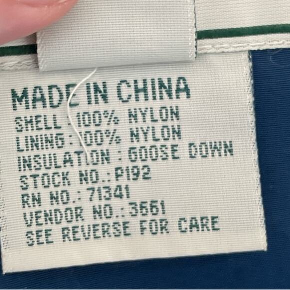 VTG LL Bean Goose Down Hooded Insulated Puffer Coat Zip Jacket Size L Blue - Picture 13 of 15